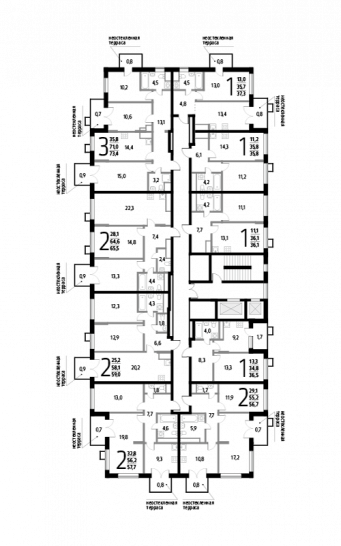 Двухкомнатная квартира 56.7 м²