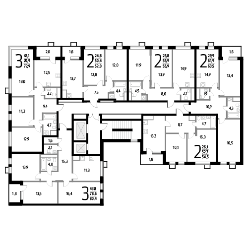 Двухкомнатная квартира 63.5 м²