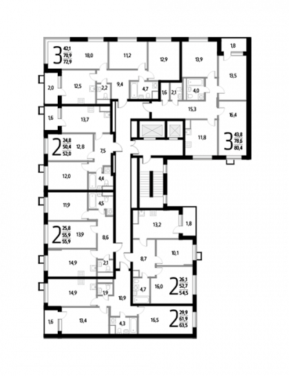 Двухкомнатная квартира 63.5 м²