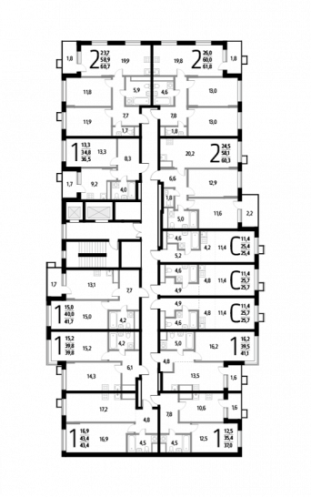 Однокомнатная квартира 43.4 м²