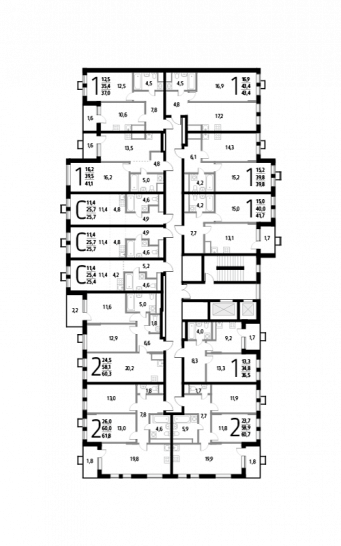 Однокомнатная квартира 41.7 м²