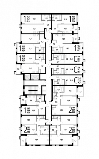 Двухкомнатная квартира 60.3 м²