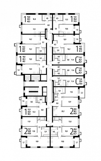 Однокомнатная квартира 43.3 м²