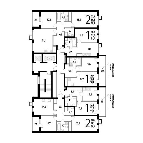 Однокомнатная квартира 33.2 м²