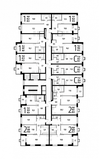 Двухкомнатная квартира 60.3 м²