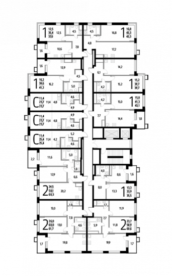 Двухкомнатная квартира 60.3 м²