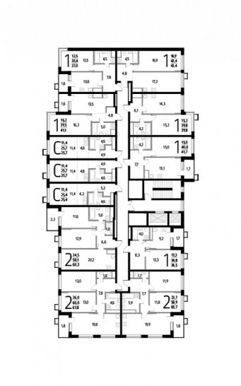 Однокомнатная квартира 41.7 м²