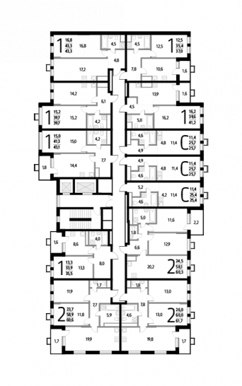 Двухкомнатная квартира 61.7 м²