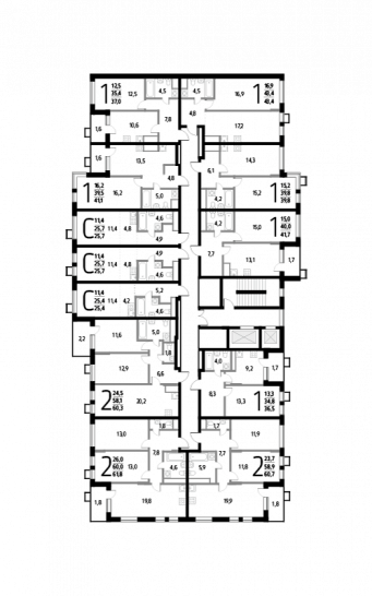 Двухкомнатная квартира 60.3 м²