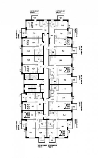 Трёхкомнатная квартира 73.3 м²