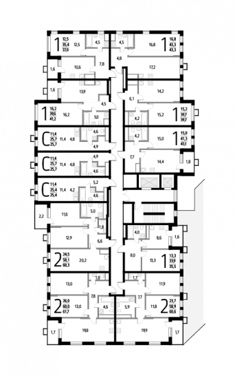 Двухкомнатная квартира 60.6 м²