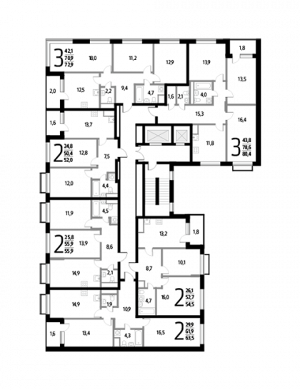 Трёхкомнатная квартира 80.4 м²
