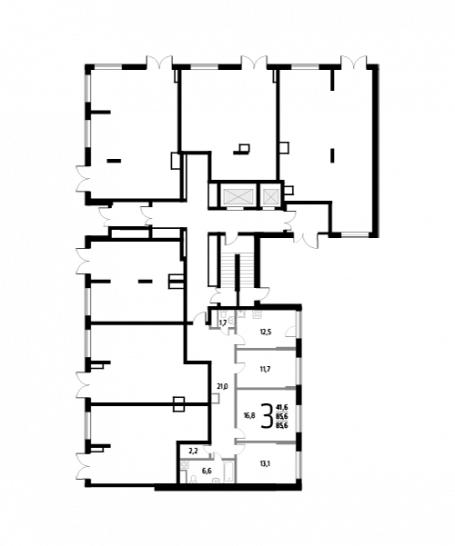 Трёхкомнатная квартира 85.6 м²