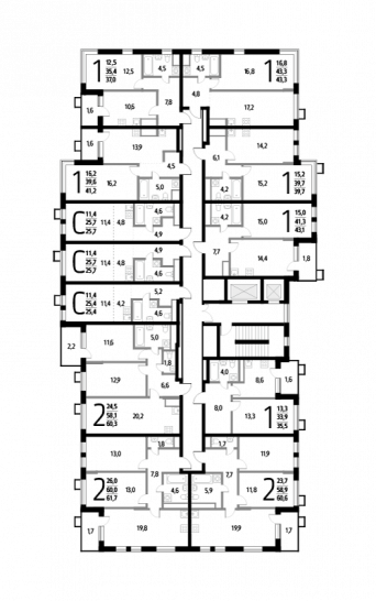 Двухкомнатная квартира 60.3 м²