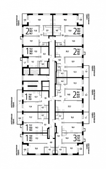 Трёхкомнатная квартира 76.6 м²