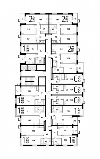 Однокомнатная квартира 41.7 м²