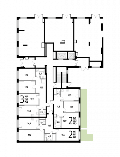 Двухкомнатная квартира 65.7 м²